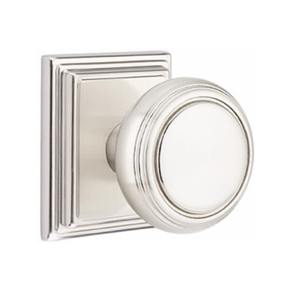 Emtek Norwich Knob 2-3/8 in Backset Passage w/Wilshire Rose for 1-1/4 in to 2 in Door Satin Nickel Finish 8161NWUS15 - main